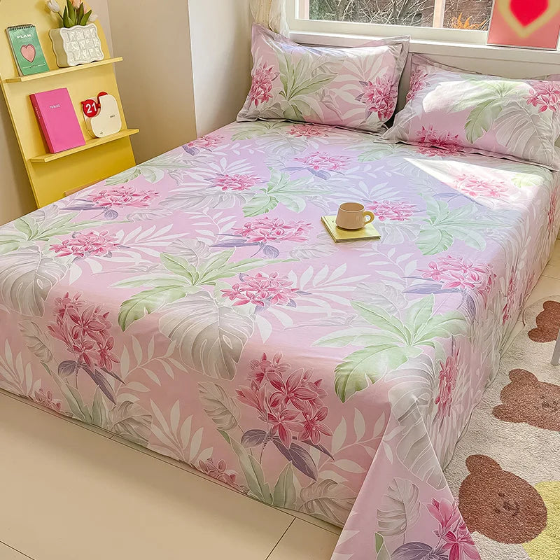 Sábana de algodón 100% con estampado de flores, sábanas dobles para niñas y niños, ropa de cama individual Queen King Size, 1 Uds.