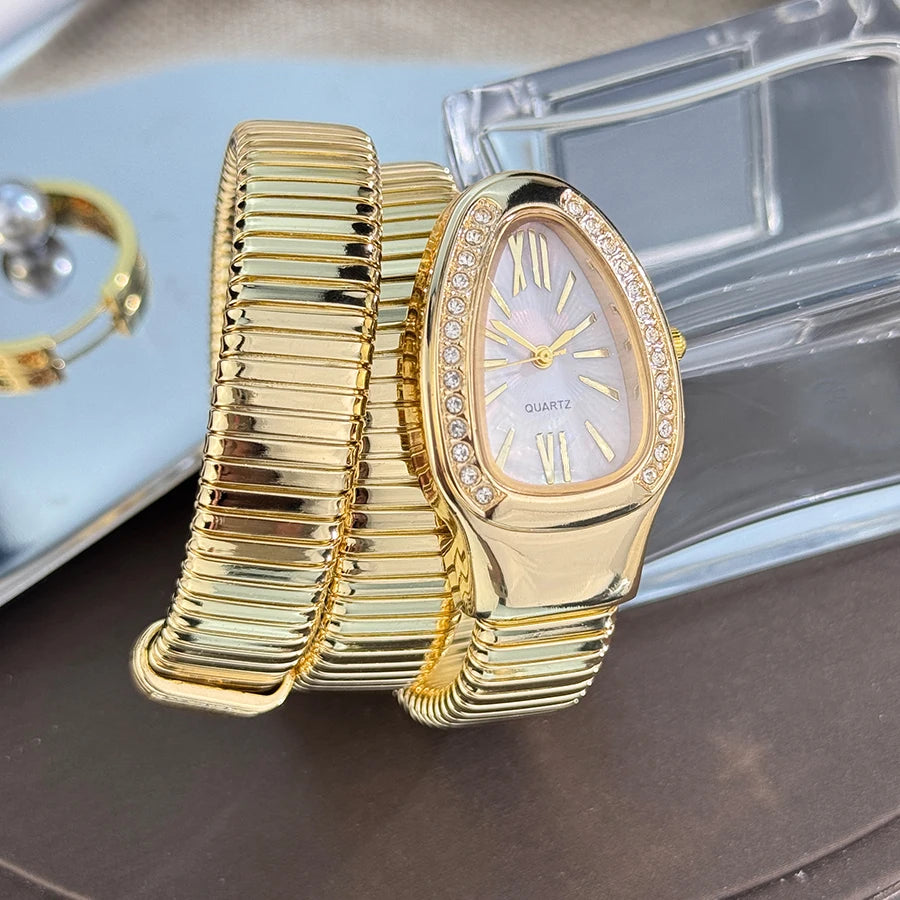 Reloj de aleación serpentina de alta calidad a la moda para mujer con caja de diamantes Reloj de pulsera de cuarzo de alta calidad estilo famoso
