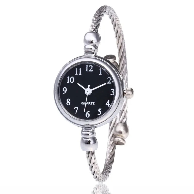 Relojes de pulsera pequeños simples para mujer, reloj de pulsera de cuarzo Retro de acero inoxidable para mujer, moda informal para mujer