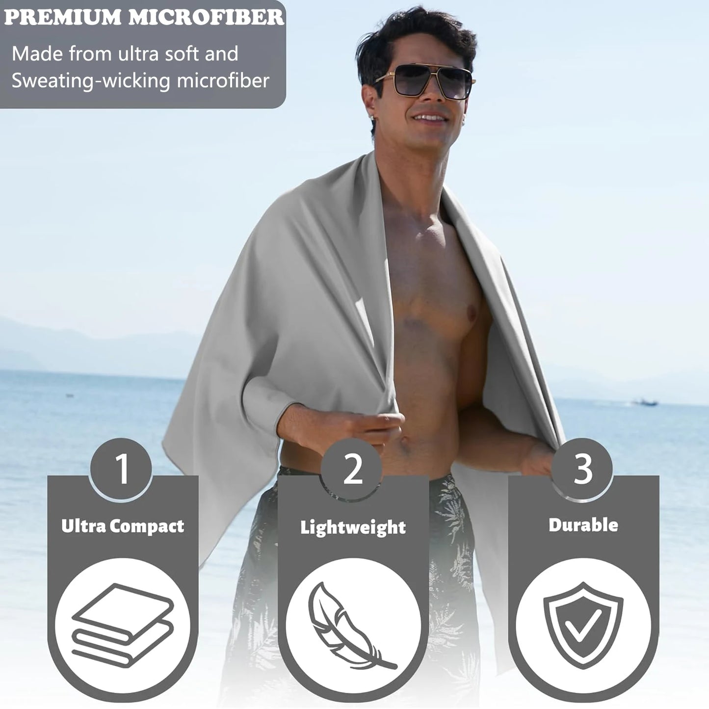 Toalla de microfibra de secado rápido para acampar, toalla súper absorbente para gimnasio/nadar, 40x80cm, toallas ligeras para deportes/playa/viajes