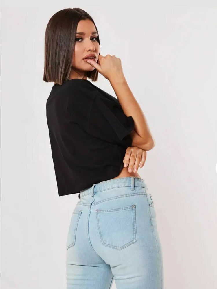 Ropa de algodón de manga corta para mujer, ropa para correr y bailar, Top corto para Yoga y Fitness, Camiseta deportiva holgada para el ombligo, camisetas de entrenamiento para gimnasio