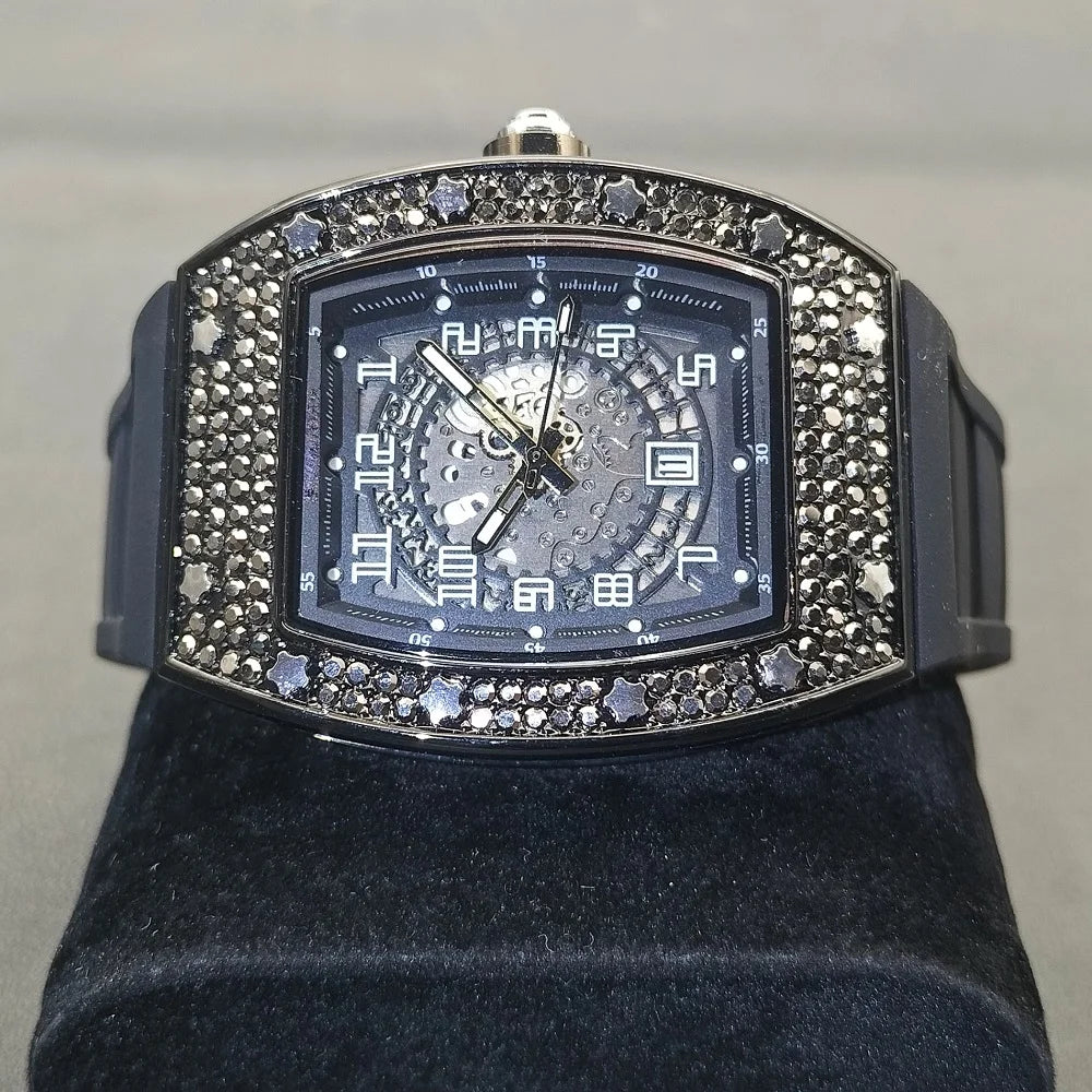 MISSFOX, nuevos relojes de pulsera para hombre, correa de goma Tonneau, reloj de cuarzo resistente al agua para hombre, relojes huecos de oro clásicos únicos para hombre, regalos
