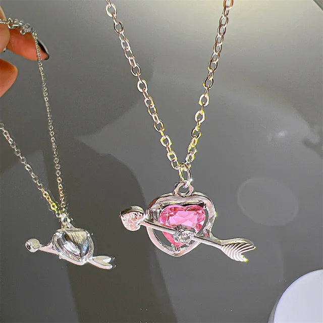 Collares con colgante de circonio y corazón de planeta rosa Y2K para mujer, collar de cadena de clavÃcula estética a la moda, regalo del DÃa de San ValentÃn, joyerÃa para fiesta