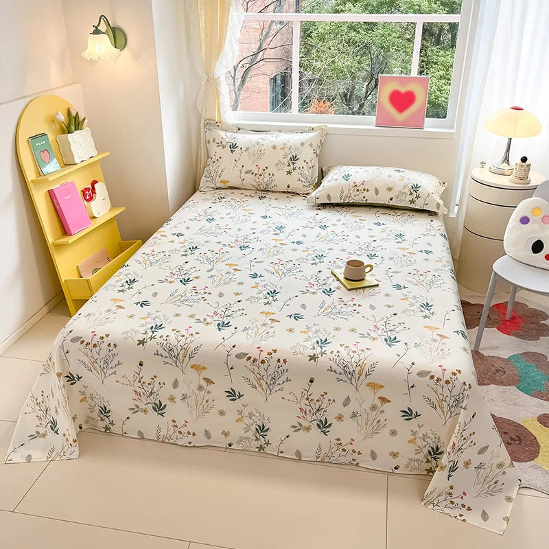 Sábana de algodón 100% con estampado de flores, sábanas dobles para niñas y niños, ropa de cama individual Queen King Size, 1 Uds.