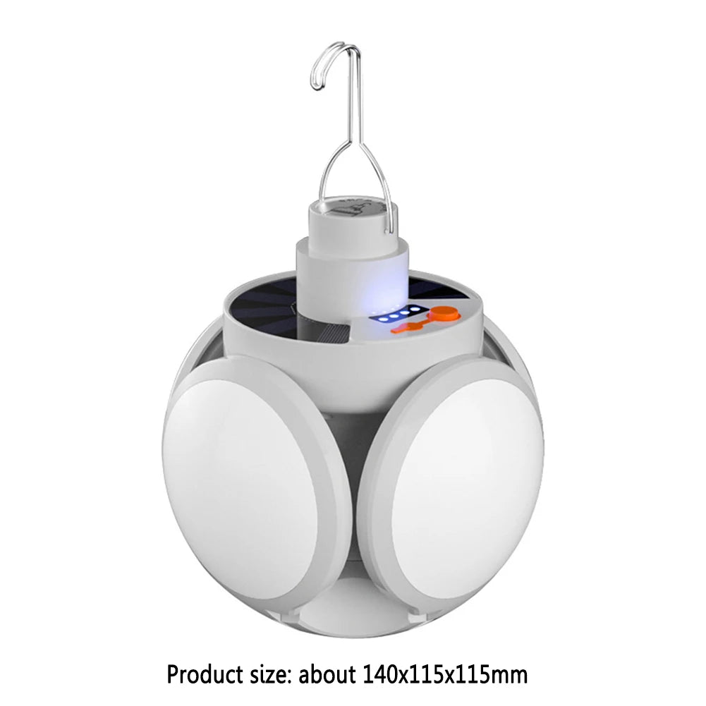 Bombilla LED Solar para acampar, linterna recargable, lámpara de noche, suministros de acampada, linterna portátil ajustable de 5 engranajes
