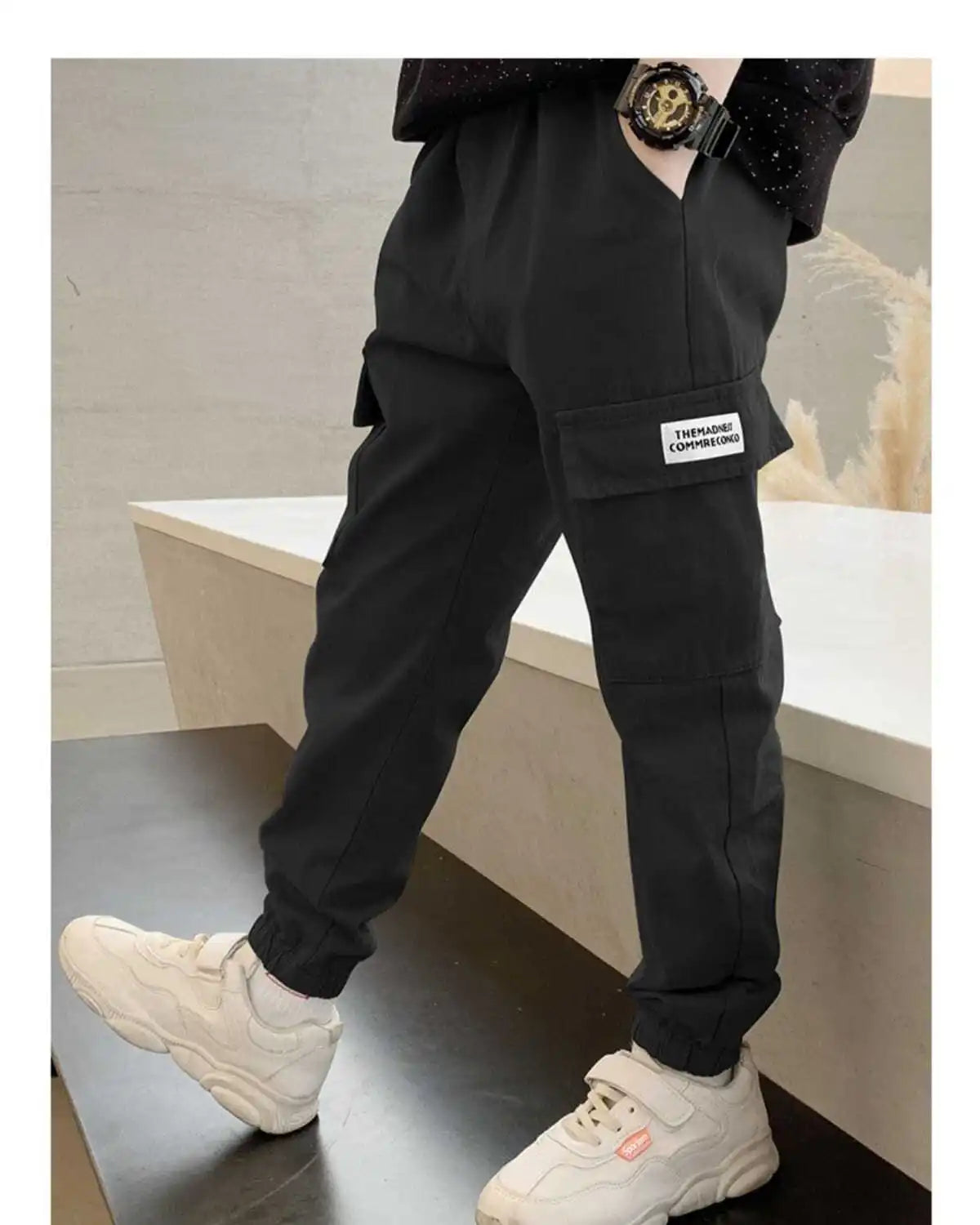 Primavera otoño niños moda guapo pantalones Cargo niños carta deportes pantalones adolescentes Casual pantalones de chándal finos 4-12 años