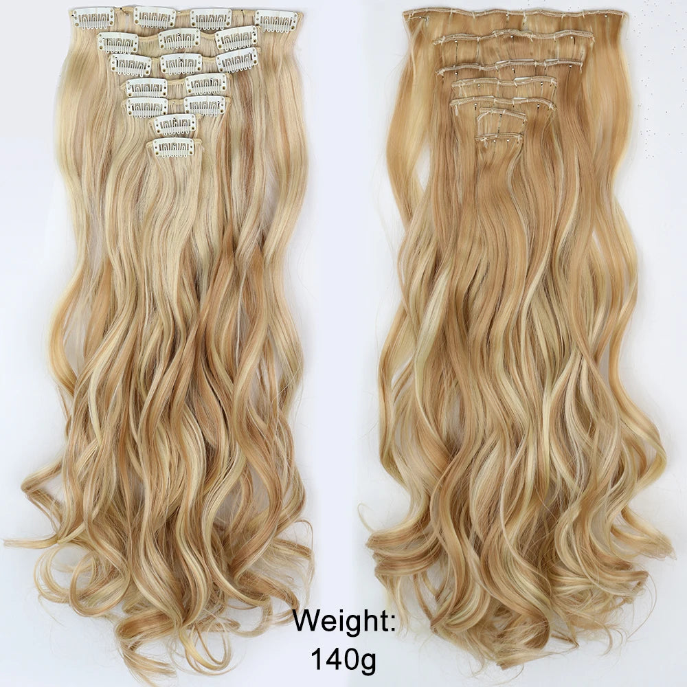 7 unids/set 16 Clips extensión de cabello negro largo liso pelo Natural Ombre peluca fibra resistente al calor para peinado de mujer