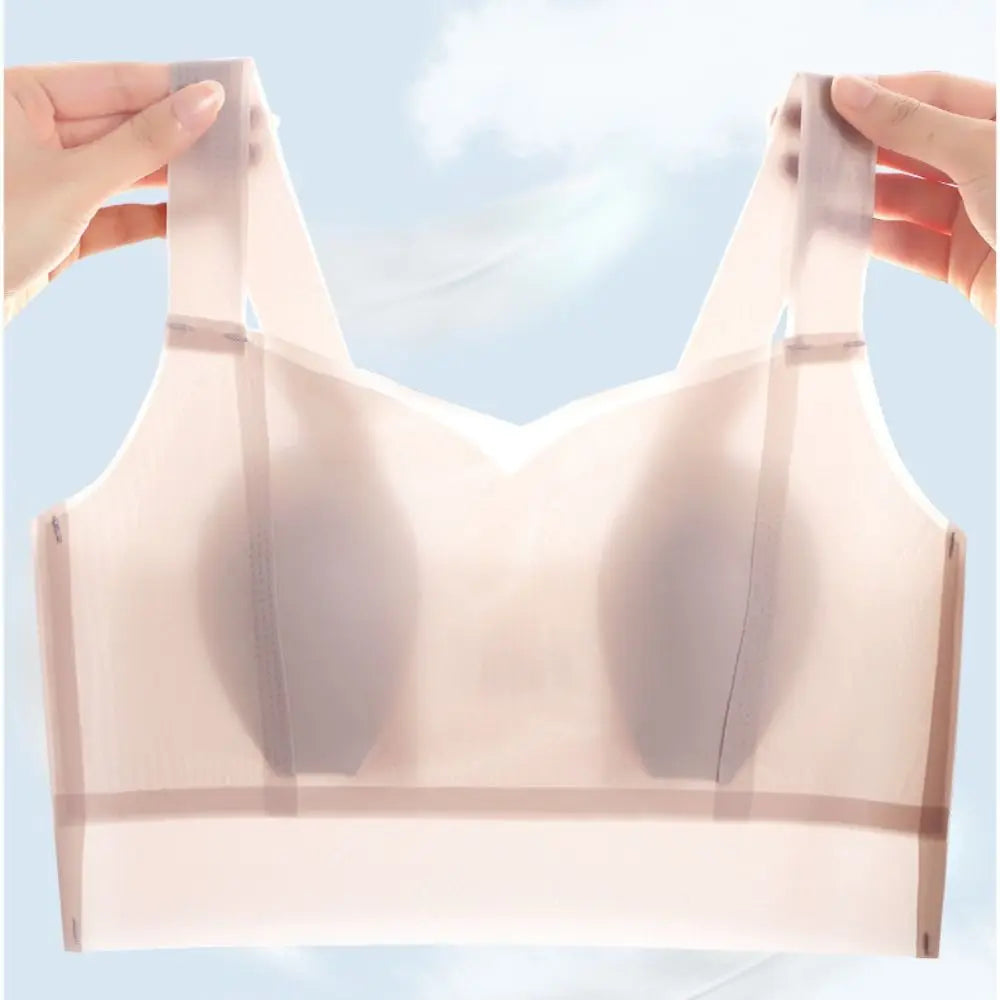 Sujetador ultrafino inalámbrico con escote en V profundo para mujer, sujetador sin costuras con pechos recogidos de seda helada, lencería de Copa grande, sujetadores push-up, regalos