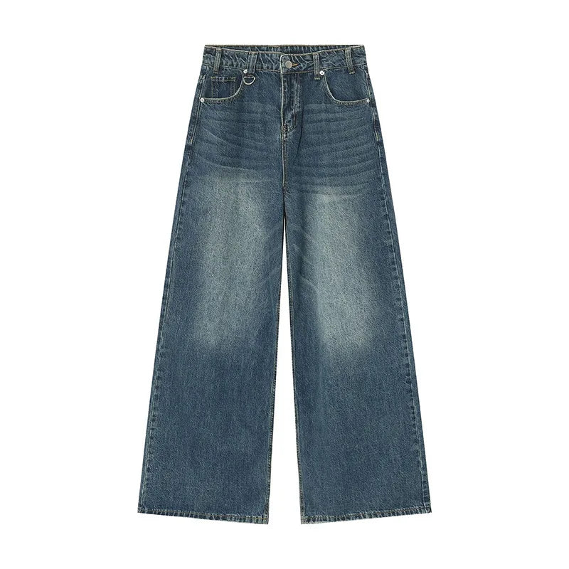 IEFB, pantalones vaqueros de verano para hombre, pantalones vaqueros lavados de color azul viejo para hombre, ropa informal recta para hombre, pantalones sueltos de pierna ancha, nueva moda 9C354