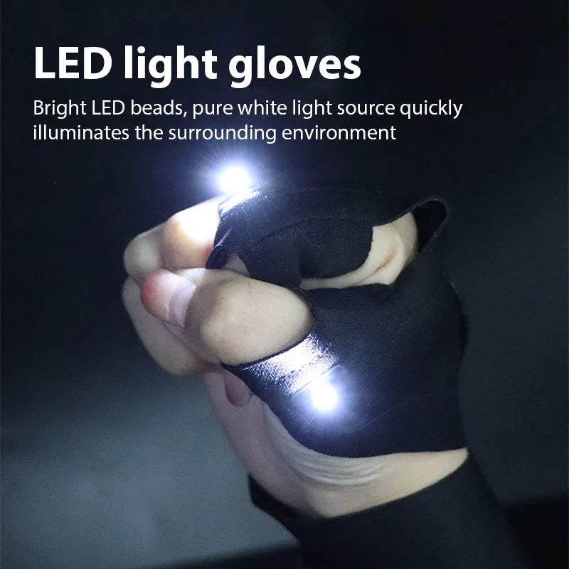 Guante sin dedos con luz nocturna Led, guantes de pesca impermeables, Camping, senderismo, supervivencia, rescate, herramienta multiluz para exteriores