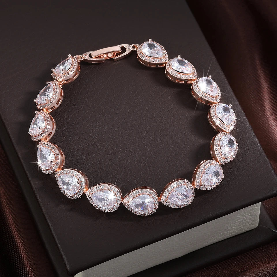 ZAKOL clásico geométrico gota de agua CZ pulsera para mujer nupcial hermosa Buling circón fiesta boda joyerÃa