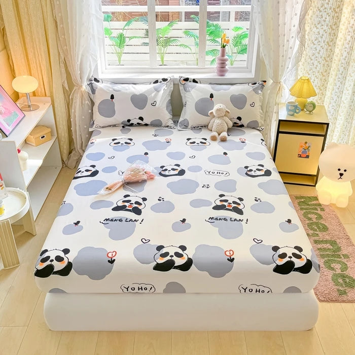 Juego de sábanas ajustadas de algodón 100% puro con funda de almohada, funda de cama con estampado de flores, sábanas individuales/Queen/King Size