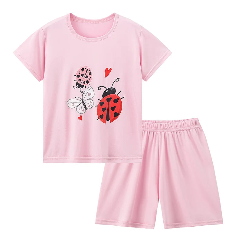 Conjunto de pantalones cortos de manga corta para niños, cómodo y versátil, informal, para el hogar y al aire libre, 2 piezas, verano