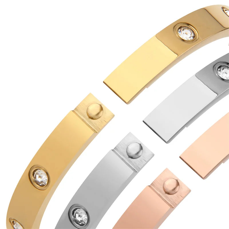 Pulseras de acero inoxidable en la mano, brazaletes de 6mm y 4mm para mujer, joyerÃa para mujer, regalos de diseñador de titanio con diamantes de imitación a la moda para mujer