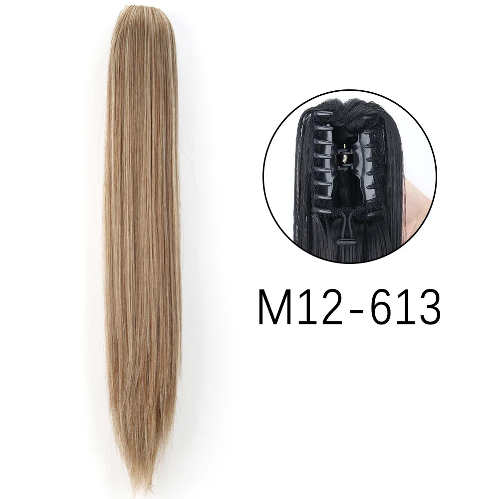 Extensiones de cabello de cola de caballo con Clip de garra larga y recta sintética, pieza de cabello de cola de caballo resistente al calor de 24 pulgadas para mujer, fiesta diaria