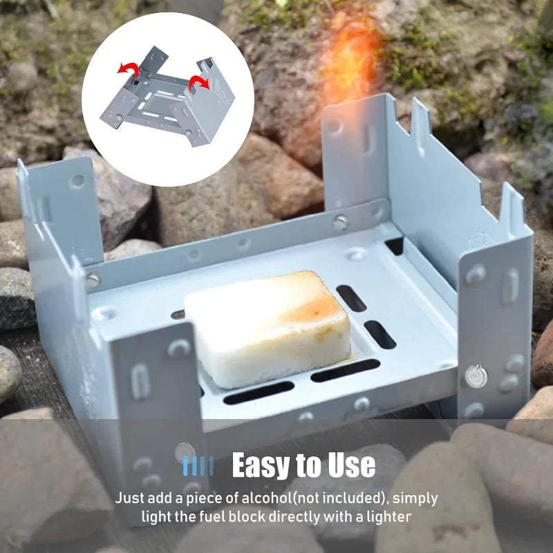Estufa de combustible sólida portátil, estufa de Alcohol para acampar, MINI estufa de calefacción plegable, utensilios de cocina de bolsillo, Ideal para Picnic y senderismo