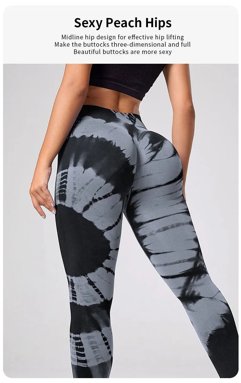 Mallas deportivas sin costuras para mujer, pantalones de Yoga de cintura alta, efecto Tie Dye, para entrenamiento, realce de glúteos, para gimnasio