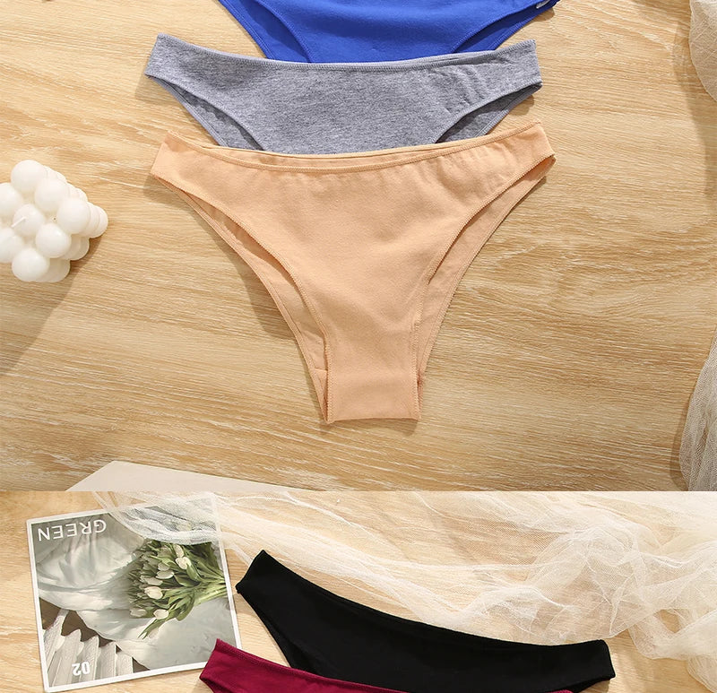 FINETOO-Conjunto de bragas de M-XXL para mujer, lencerÃa de algodón, ropa interior Sexy, 7 colores sólidos