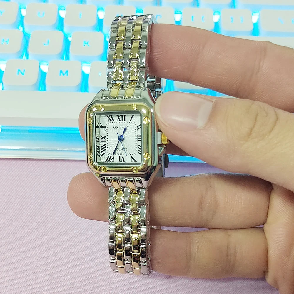 Relojes de lujo para mujer, relojes de pulsera cuadrados de cuarzo de marca clásica para mujer, correa de aleación, reloj de pulsera de negocios para mujer