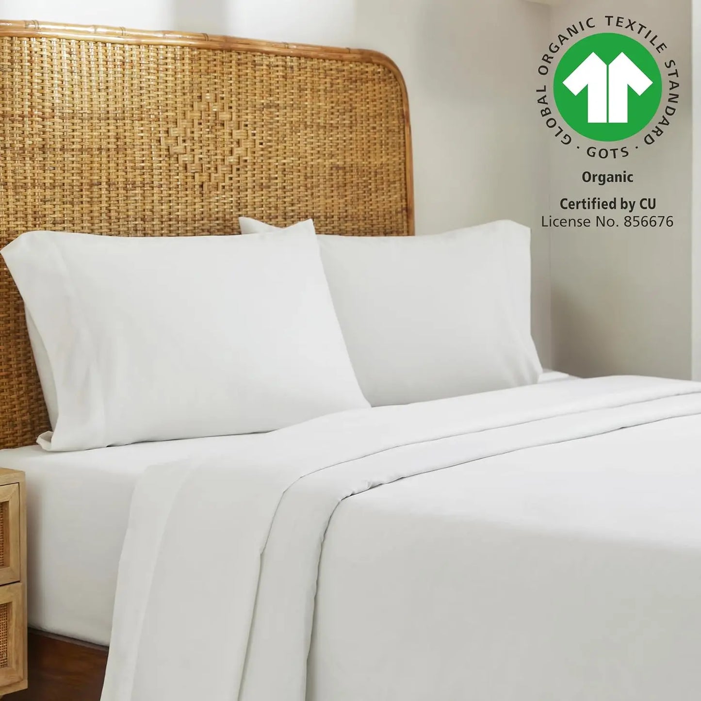 Juego de sábanas California King: sábanas suaves 100% algodón orgánico con bolsillos profundos, juego de cama transpirable y duradero de percal crujiente