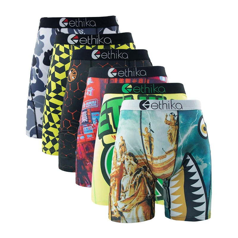ETHIKA, 6 uds., ropa interior para hombre, Boxers transpirables para hombre, calzoncillos de natación de talla grande con estampado, bragas para hombre, bañadores, Boxershorts sexis para hombre