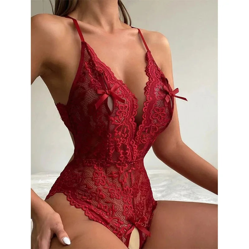 Babydoll de encaje, conjunto de sujetador abierto, ropa Ãntima para mujer, sujetador Sexy, conjuntos de Tanga y lencerÃa, conjunto de Bralette transparente, ropa interior erótica Sexy
