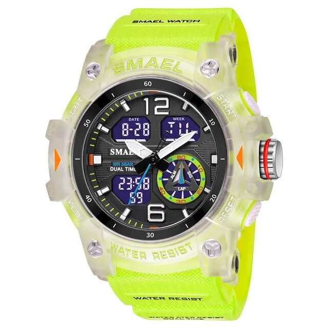 SMAEL-reloj deportivo militar para hombre, cronómetro con alarma, luz trasera Digital LED, pantalla de hora Dual, resistente al agua, 8007