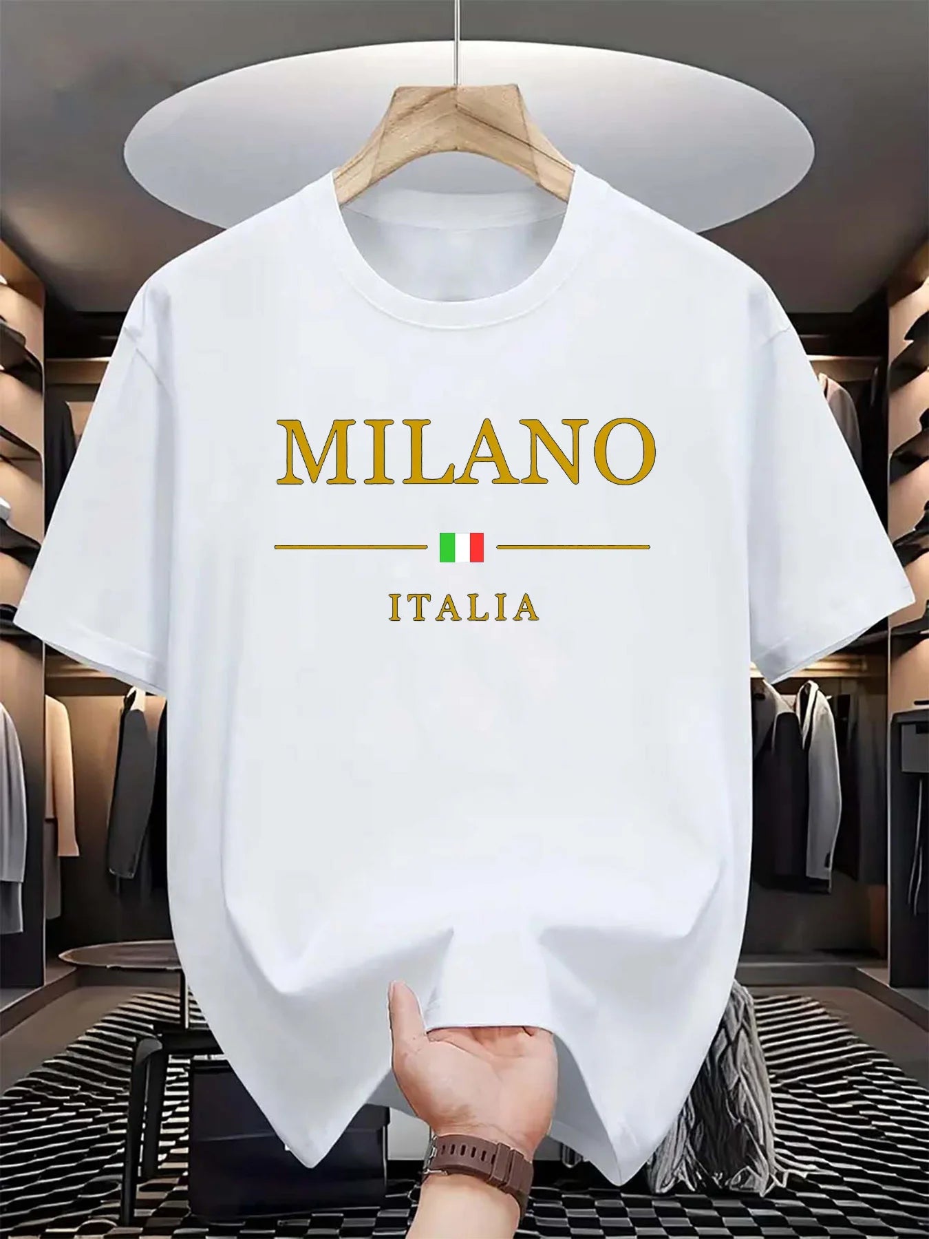 Camiseta holgada informal de talla grande con estampado de MILANO ITALIA para hombre, Camiseta deportiva de manga corta con cuello redondo, 100 algodón, a la moda, verano