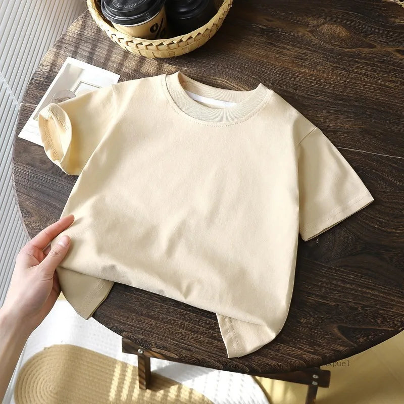 Camiseta de manga corta de algodón para niños, camiseta blanca, roja y negra, ropa de verano para bebés, Tops para niños