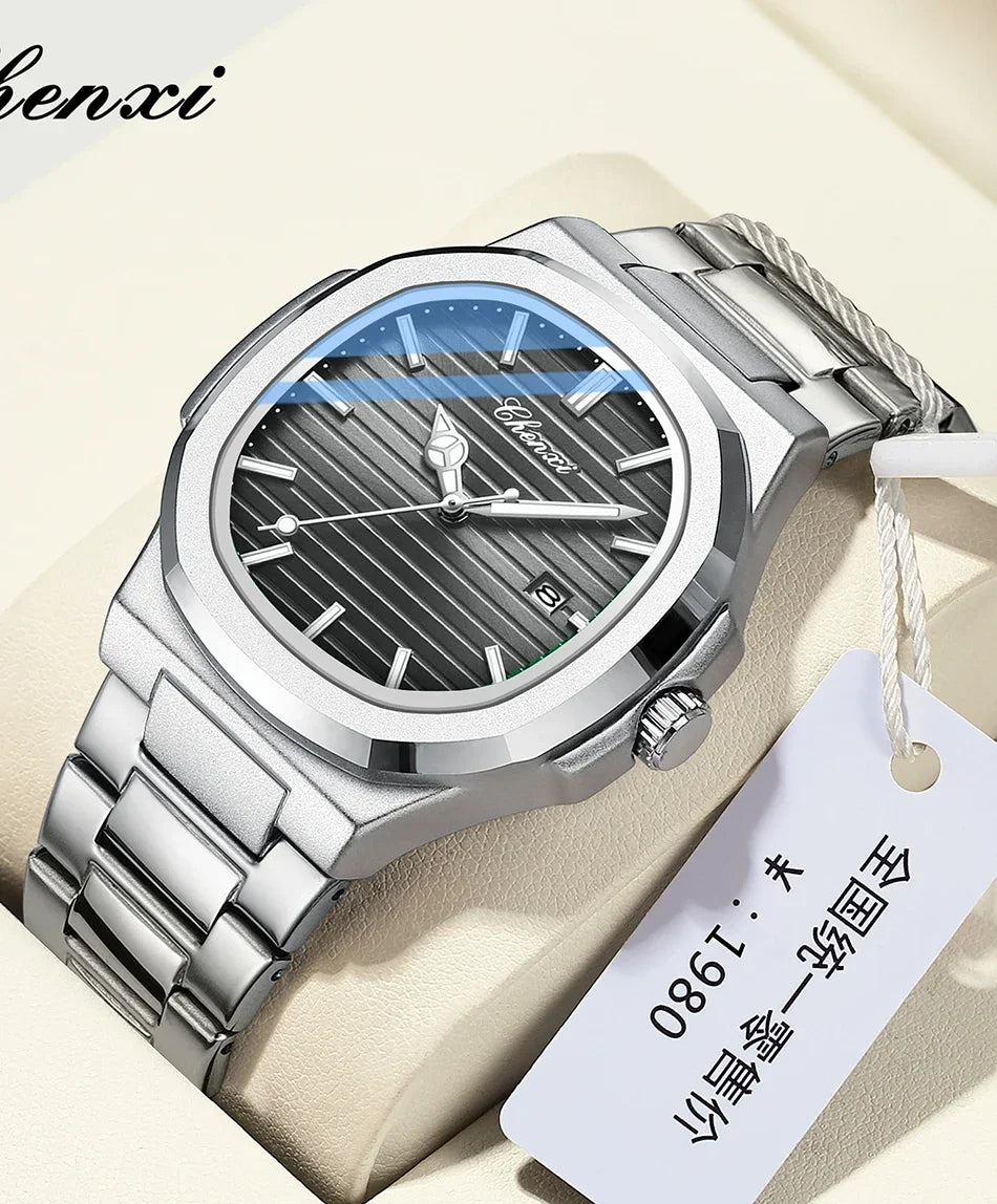 CHENXI 8222 reloj de negocios informal luminoso de acero inoxidable dorado de lujo para hombres relojes de pulsera de cuarzo de moda resistente al agua