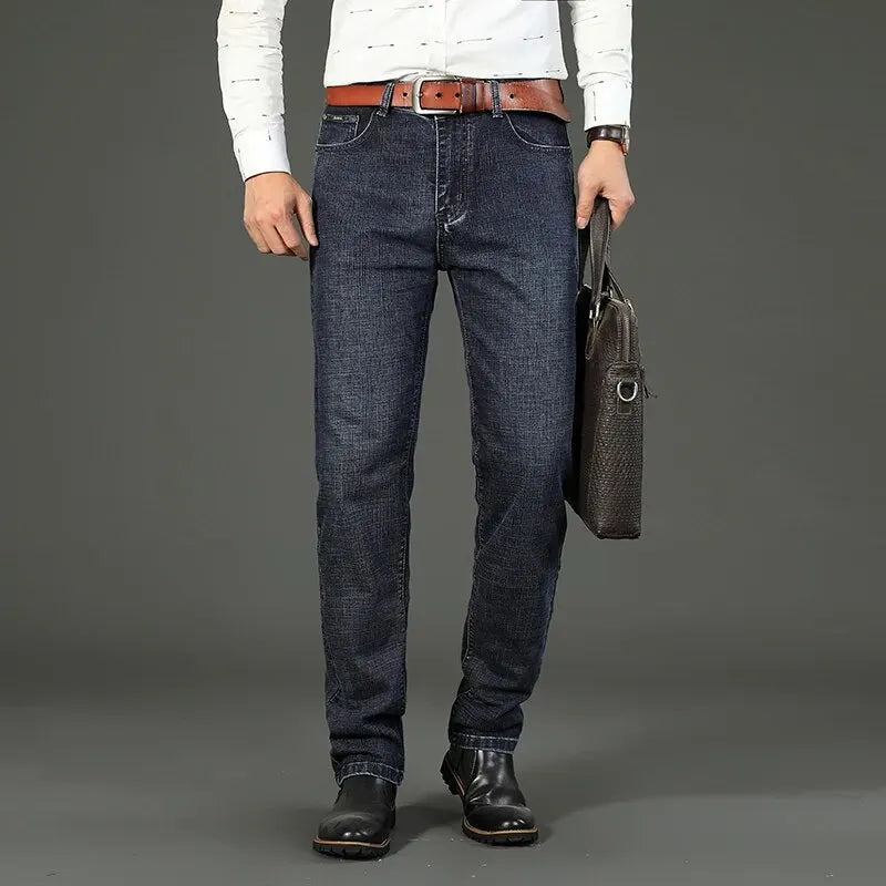 Wthinlee, nuevos pantalones vaqueros de negocios para hombres, pantalones vaqueros informales rectos elásticos a la moda, pantalones vaqueros clásicos azules y negros para trabajo, ropa de marca masculina