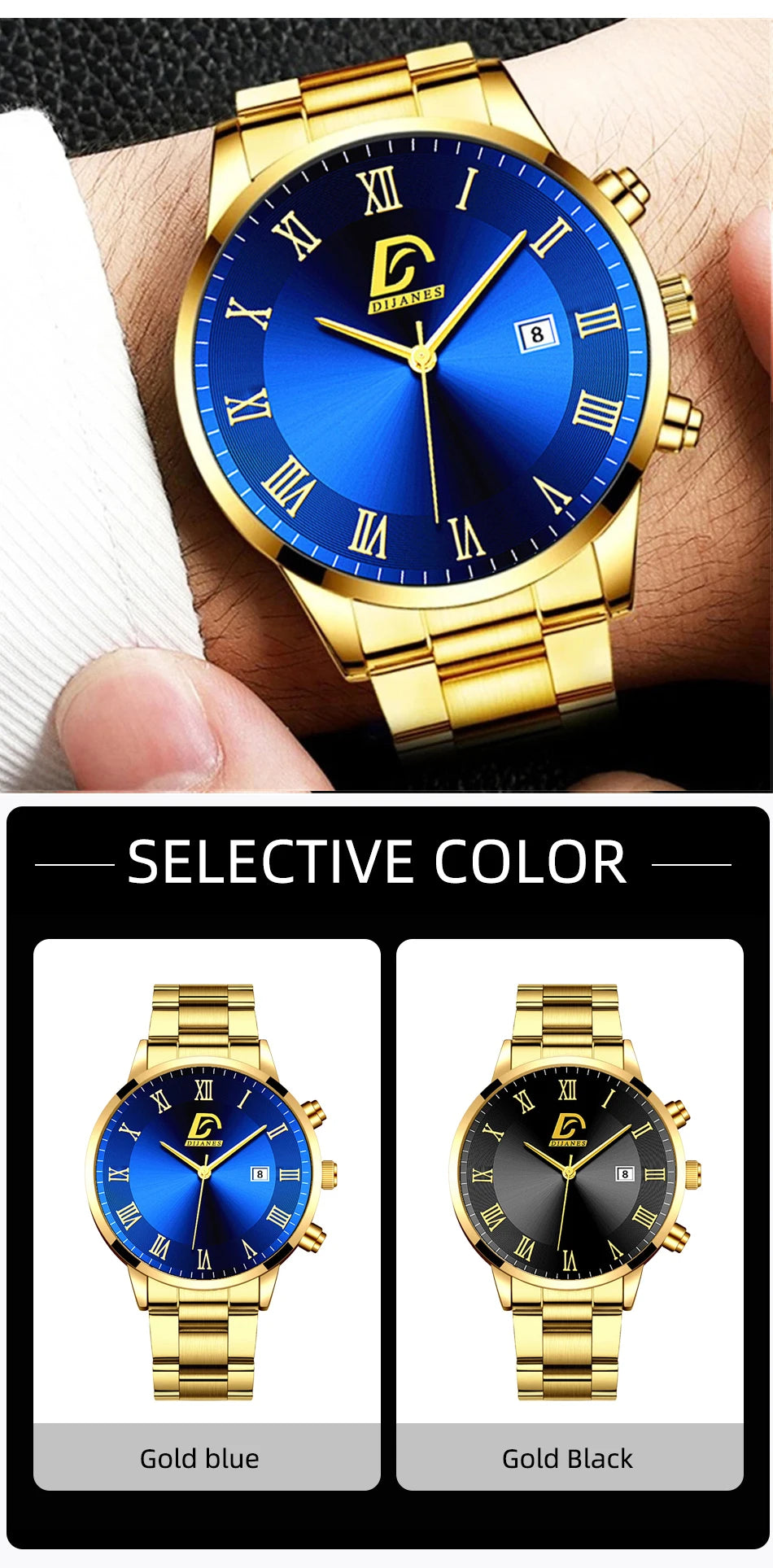 Relojes de acero inoxidable dorados a la moda para Hombre, Reloj de pulsera de cuarzo minimalista de lujo, Reloj con calendario informal de negocios para Hombre