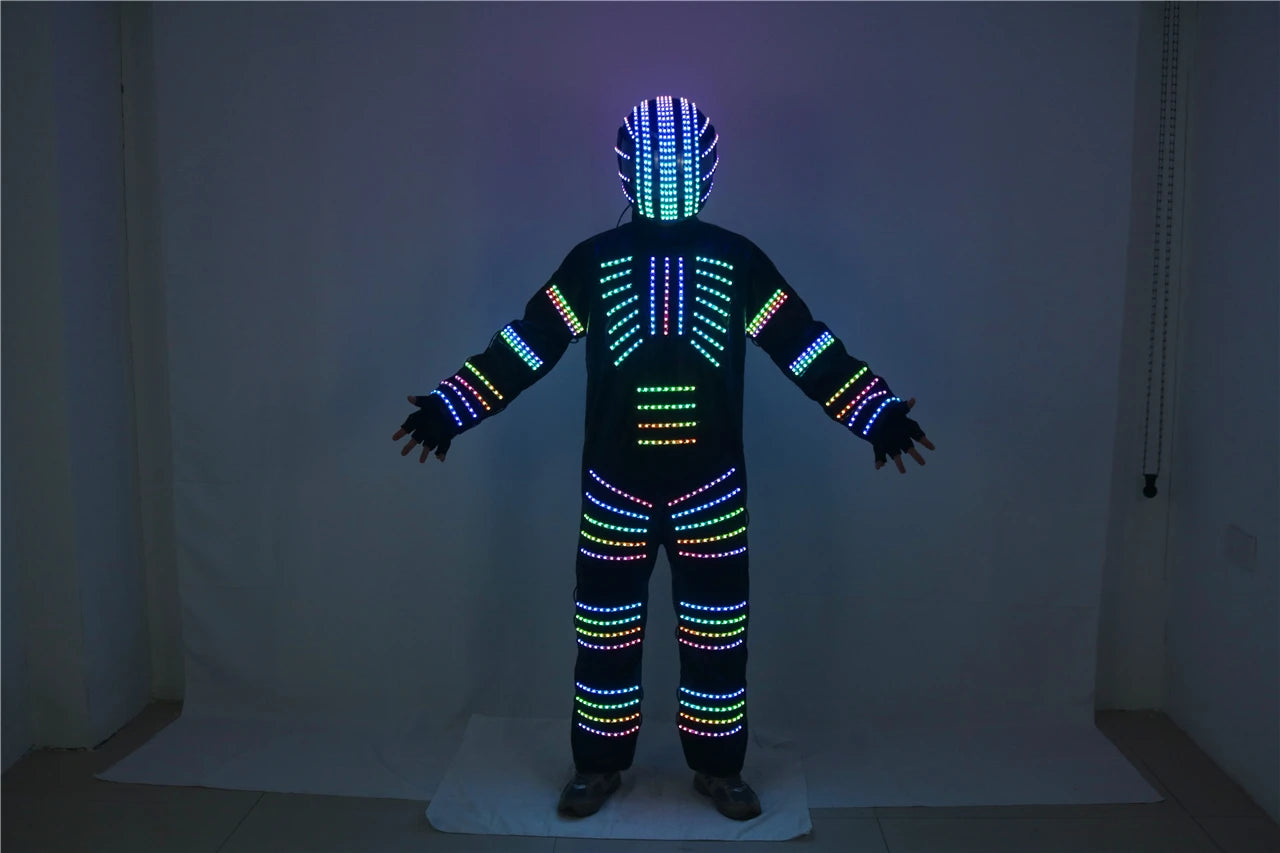 Traje de robot LED a todo color, disfraz de depredador láser, bailarina de escenario, soldado de hierro, traje de cosplay para club nocturno nuevo