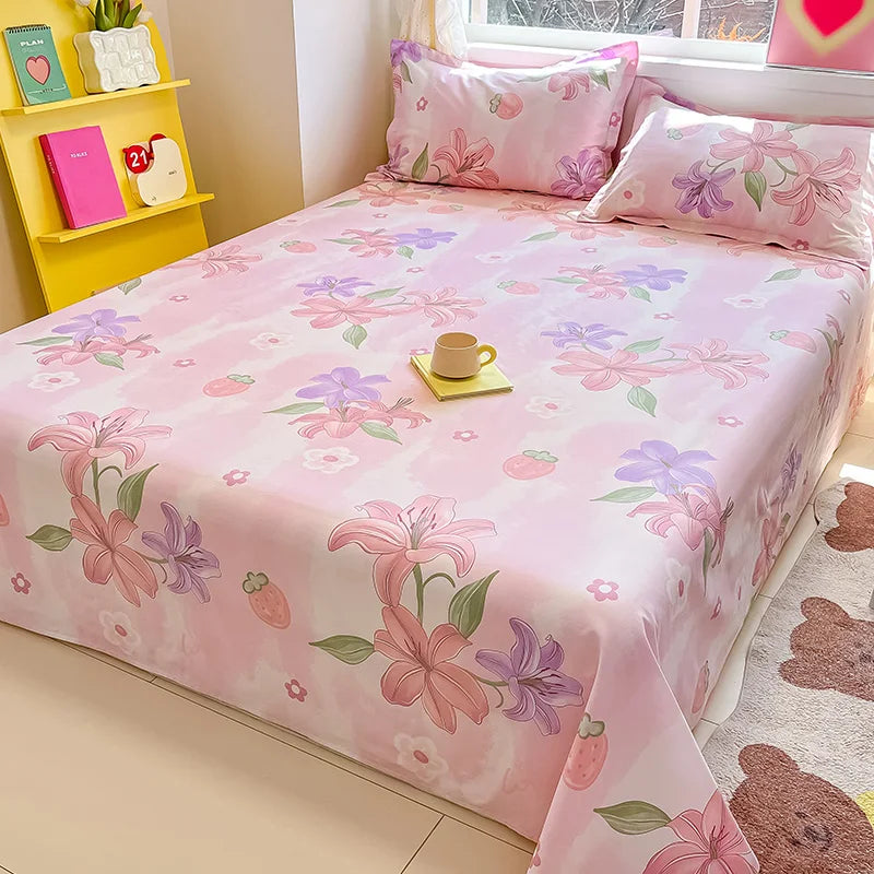 Sábana de algodón 100% con estampado de flores, sábanas dobles para niñas y niños, ropa de cama individual Queen King Size, 1 Uds.