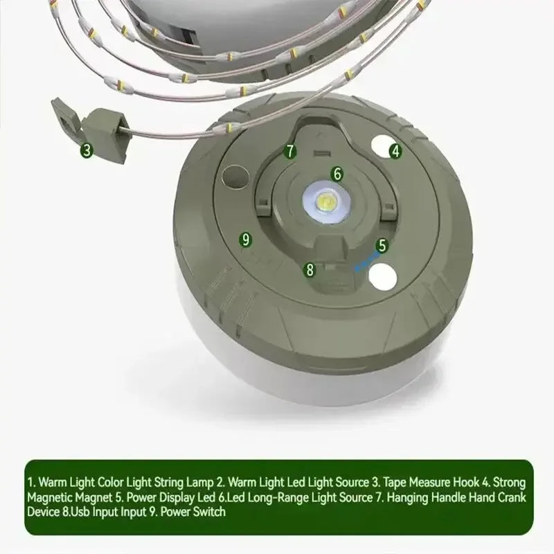 Luz de Camping 4 en 1, guirnalda de luces LED con carrete, lámpara de Camping USB para exteriores, luz LED nocturna reciclable para decoración de tienda de campaña y jardín