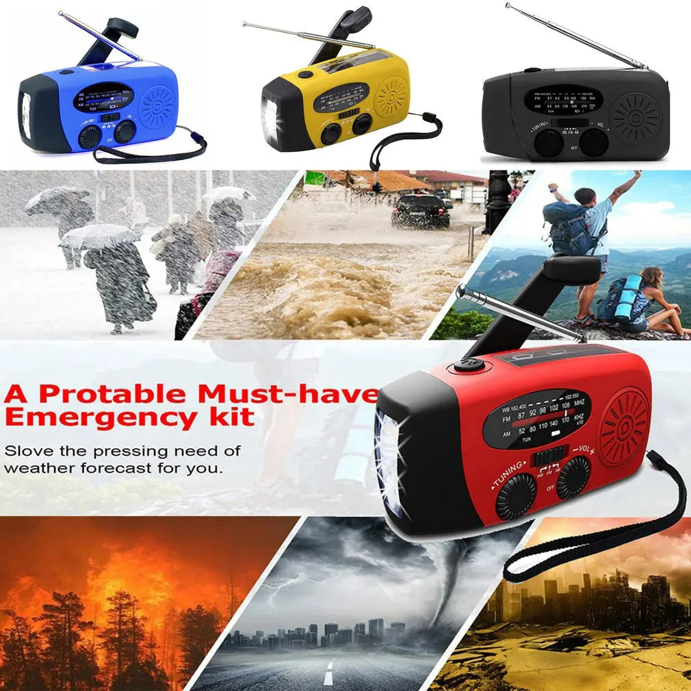 Radio de emergencia para acampar al aire libre, manivela Solar, Dinamo, Radio FM/AM/NOAA, cargador de teléfono de 2000Mah, Banco de energía, linterna SOS