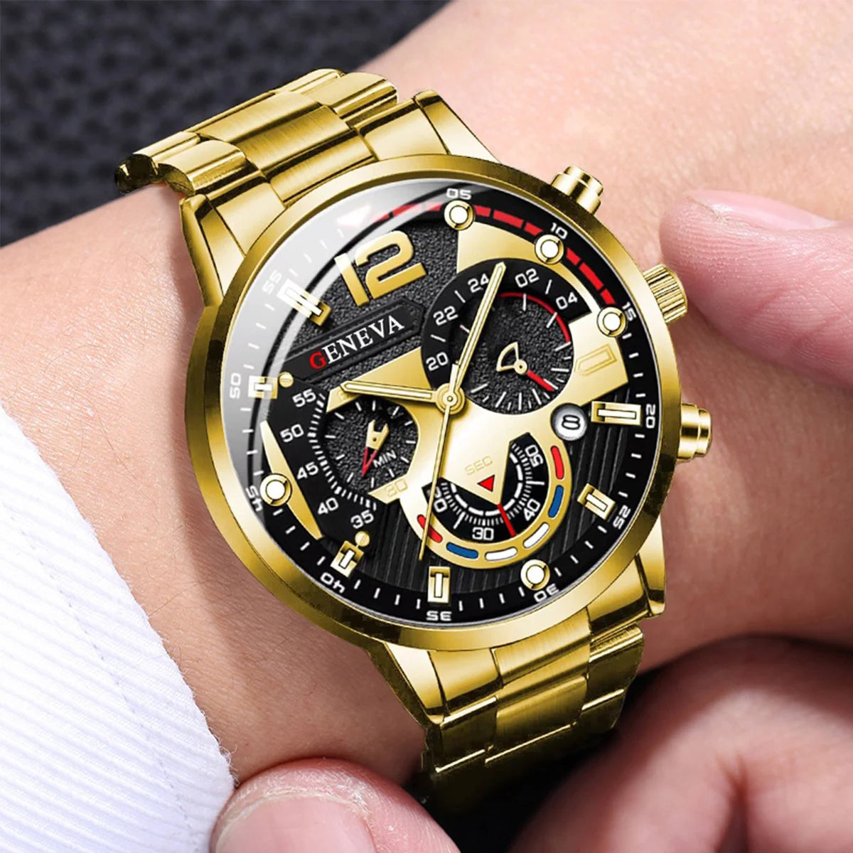 Conjunto de relojes de negocios para hombre, pulsera de acero dorado, analógico, de cuarzo, sin caja, 4 unidades