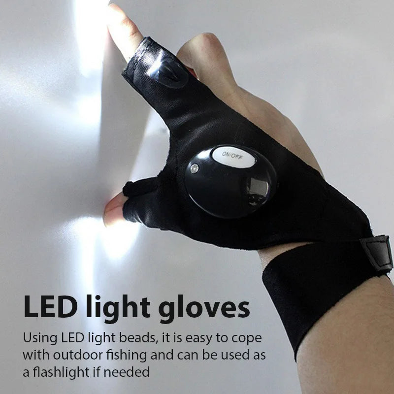 Guante sin dedos con luz nocturna Led, guantes de pesca impermeables, Camping, senderismo, supervivencia, rescate, herramienta multiluz para exteriores