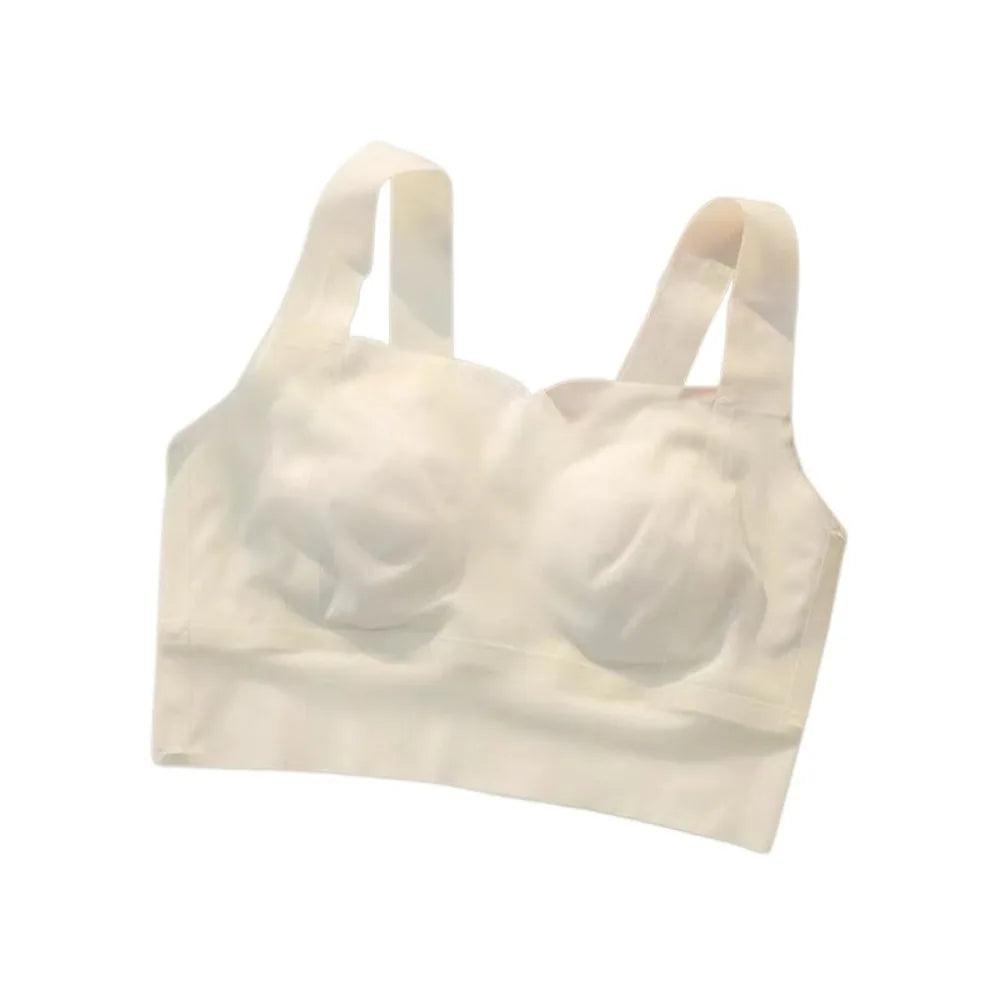 Sujetador ultrafino inalámbrico con escote en V profundo para mujer, sujetador sin costuras con pechos recogidos de seda helada, lencería de Copa grande, sujetadores push-up, regalos