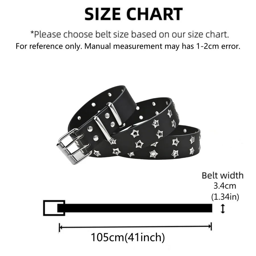 Nuevo cinturón con remaches de ojo de estrella estilo gótico hebilla de doble Pin hombre/mujer moda Casual estilo Punk Pu pretina de cuero para pantalones vaqueros Y2K