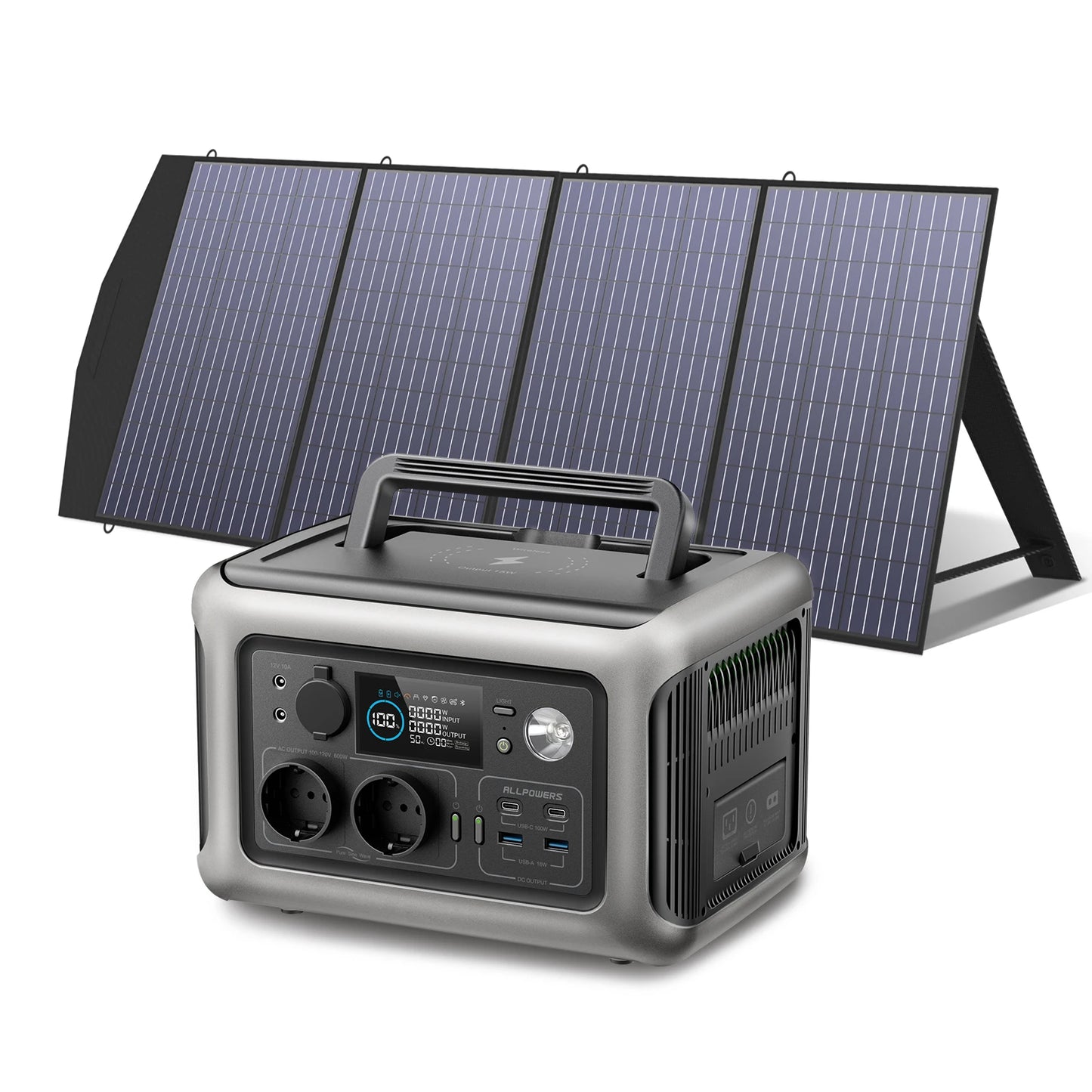 Estación de energÃa portátil ALLPOWERS R600 con panel solar (opcional), baterÃa LiFePO4 de 29Wh y 600W para respaldo en el hogar, camping al aire libre, RV