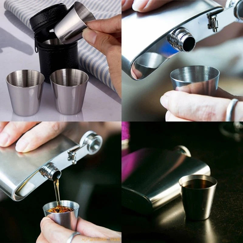 4/6 Uds tazas de acero inoxidable Mini vaso de chupito taza de cerveza taza de vino de Metal vaso de café tazas de té y leche Camping senderismo juego de tazas portátiles
