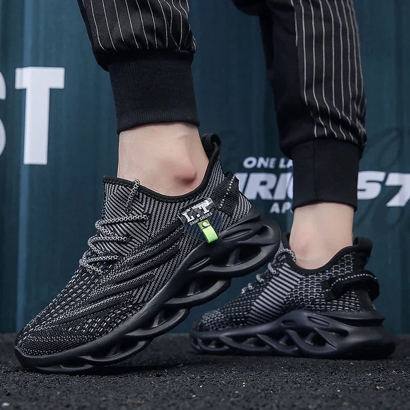 YRZL hombres deportes correr negro zapatos para correr zapatillas casuales al aire libre malla transpirable mujeres ligero absorción de impacto tenis negro