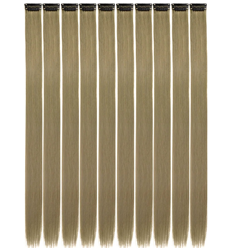 10 unids/pack de extensiones de cabello con Clip para fiesta de colores para niñas, postizos sintéticos de pelo liso de 22 pulgadas de colores Omber