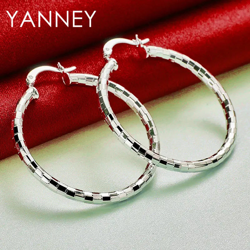 Nuevos pendientes redondos finos de Plata de Ley 925 de 40MM para mujer, abalorio, regalo de compromiso de boda, accesorios de joyería de moda