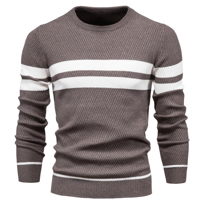 Nuevo jersey de otoño para hombre, suéter con cuello redondo de retazos de manga larga, suéteres ajustados cálidos, suéter informal de moda para hombre, ropa para hombre