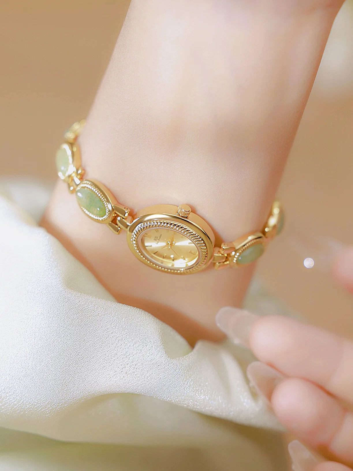 Reloj UTHAI para mujer, pulsera para mujer, marca de lujo, resistente al agua, piedra Dongling Natural Retro, Jade Hotan, relojes de cadena avanzados, regalo