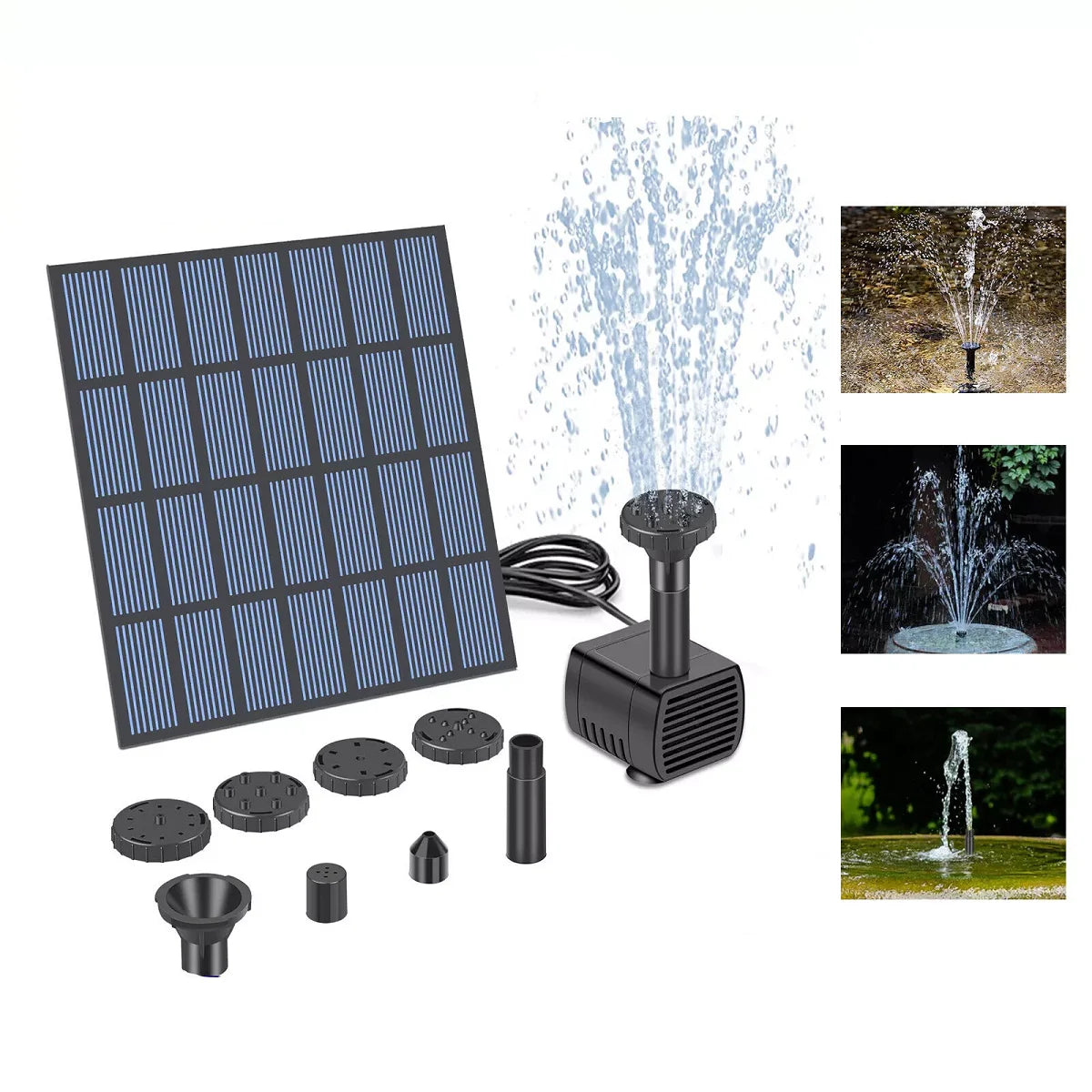 Bomba de fuente de agua Solar con boquillas, Kit de bomba de estanque de fuente Solar, Kit de bomba de agua Solar para jardín, piscina, estanque, fuente de acuario