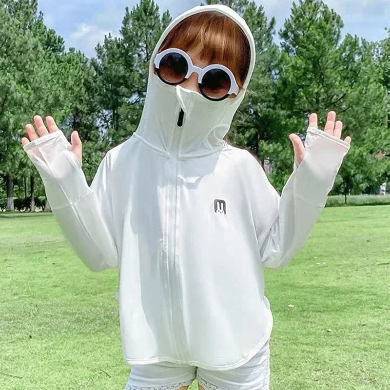Ropa de protección solar para niños, chaqueta de protección solar de seda helada para exteriores, resistente a los rayos UV, chaqueta de protección solar para juegos al aire libre de verano