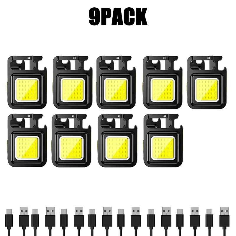 Llavero con luz Mini linterna multifuncional para acampar, LED recargable por USB, portátil, brillante, COB, Clip de bolsillo, linterna para trabajo al aire libre